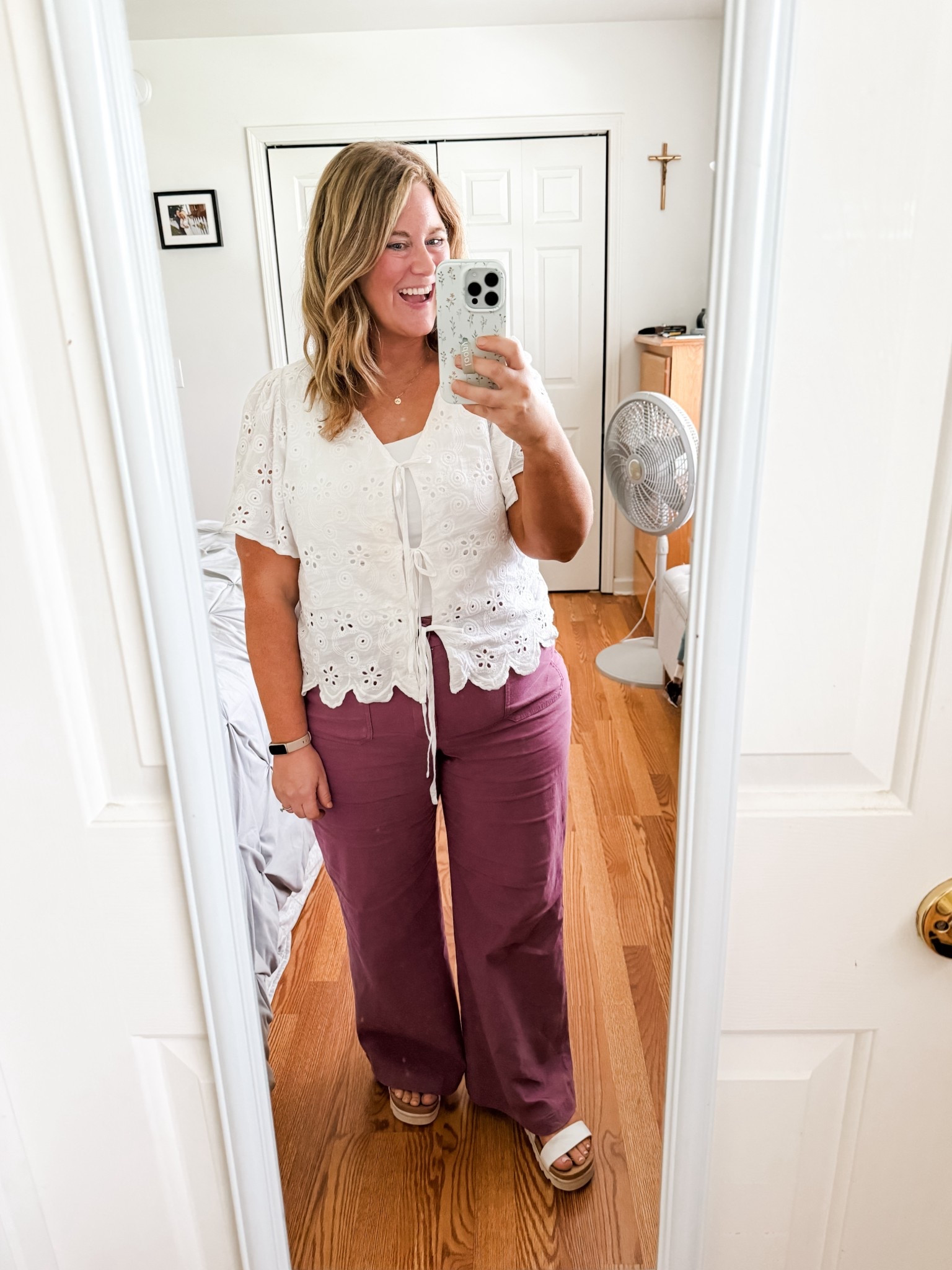 I loved this teacher outfit! Wearing a 33 petite in my pants from J.Crew Factory and an XL in my eyelet top!

#LTKMidsize #LTKWorkwear #LTKPetite
