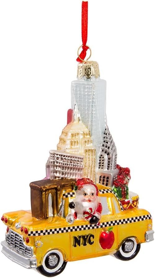 Kurt Adler 5" NYC Santa in Taxi Glass Ornament | Amazon (US)
