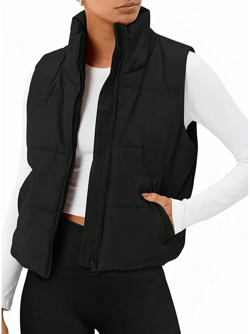 SUNBS Puffer Vest Women Sleeveless Winter Cropped Outerwear Warm Puffer Lightweight Stand-up Coll... | Walmart (US)