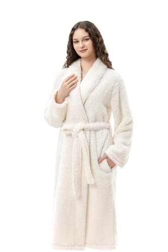 Berkshire Extra-Fluffy™ Women‘s Robe — Luxurious Fluffy Plush Bathrobe for All Seasons, Soft Warm Fleece Loungewear with Pockets and Belt, Medium, Cream | Amazon (US)