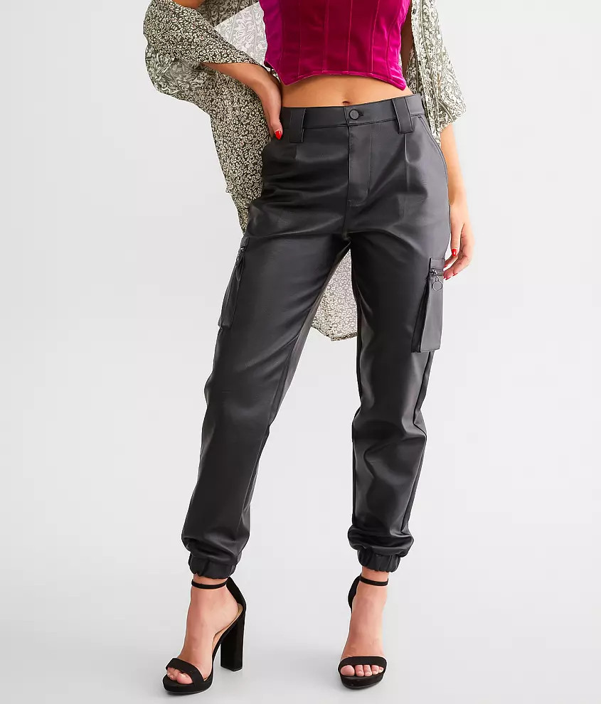 High Rise Faux Leather Cargo Jogger | Buckle