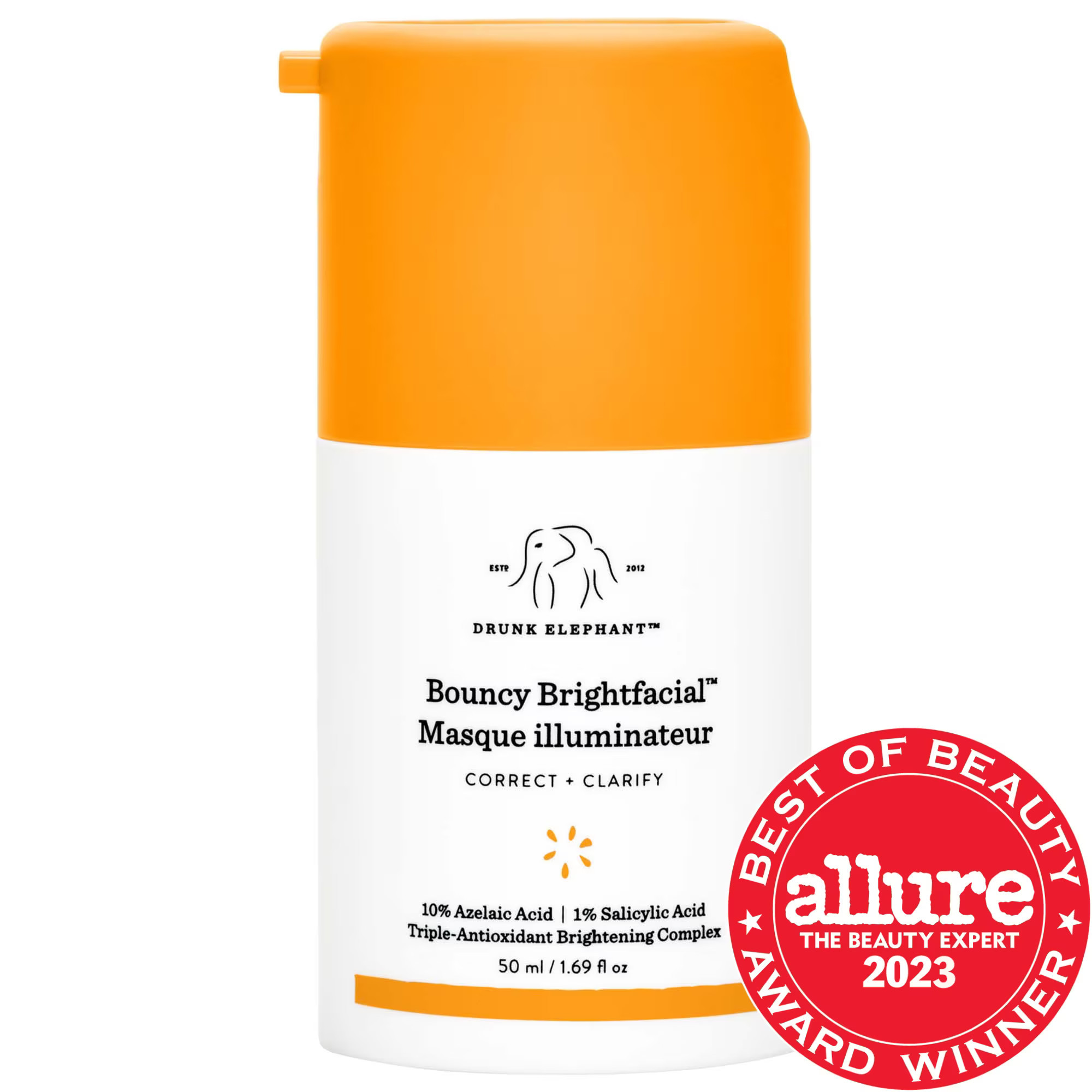 Drunk Elephant Bouncy Brightfacial Brightening Mask with 10% Azelaic Acid + 1% Salicylic Acid 1.69 oz / 50 mL | Sephora (US)