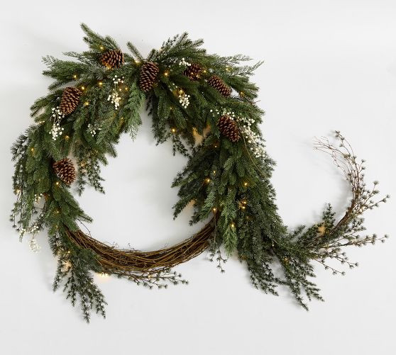 Faux Lit Oversized Avant-Garde Wreath &amp; Garland | Pottery Barn (US)