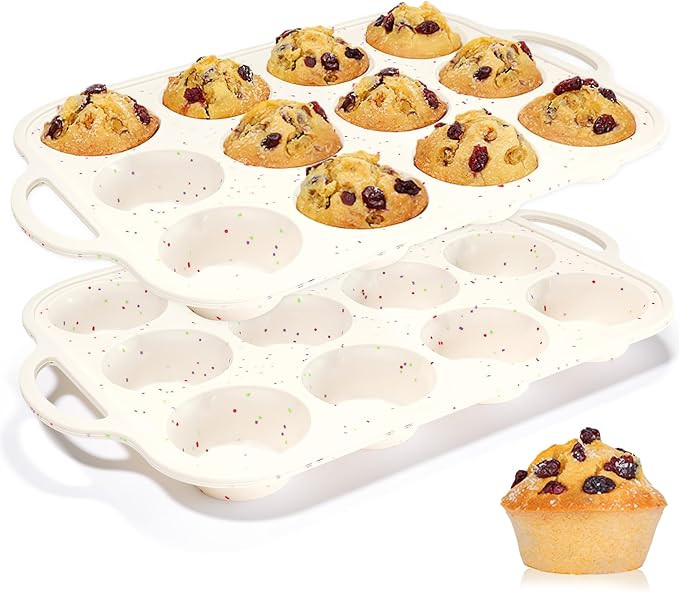 Silicone Muffin Pan, with Metal Reinforced Frame 2.8 Inch Regular Size Silicone Cupcake Pan Nonst... | Amazon (US)