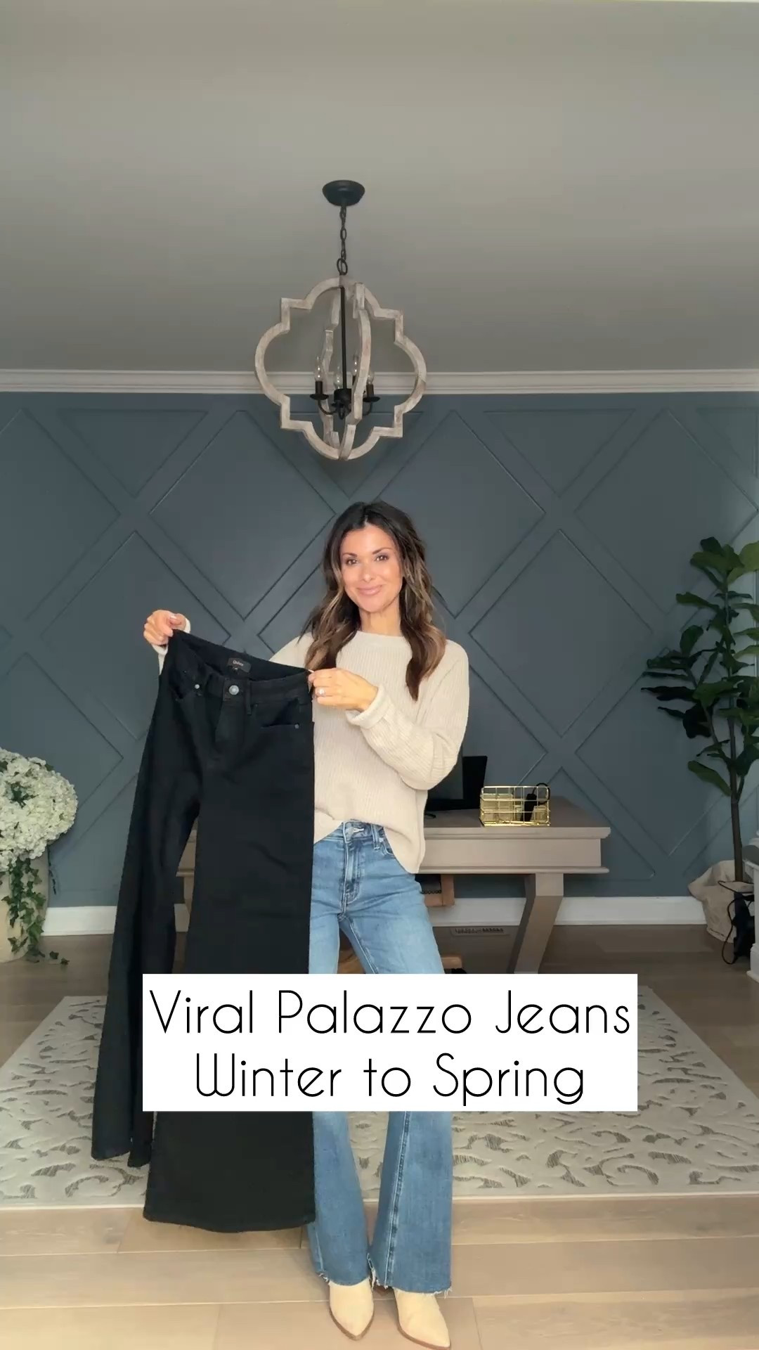 Loving these viral palazzo jeans that take me from winter to spring! Amazing quality and price!

Sweater// xs

Tank//xs

Palazzo Jeans// 24

Flare Jeans // 24 x  30” inseam at 5’1 to wear w/ heels

 #QuincePartner @onequince