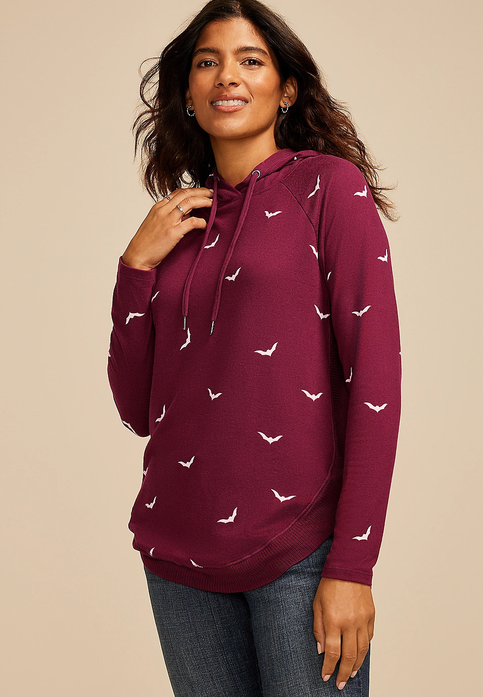 Haven Bats Round Hem Hoodie | Maurices