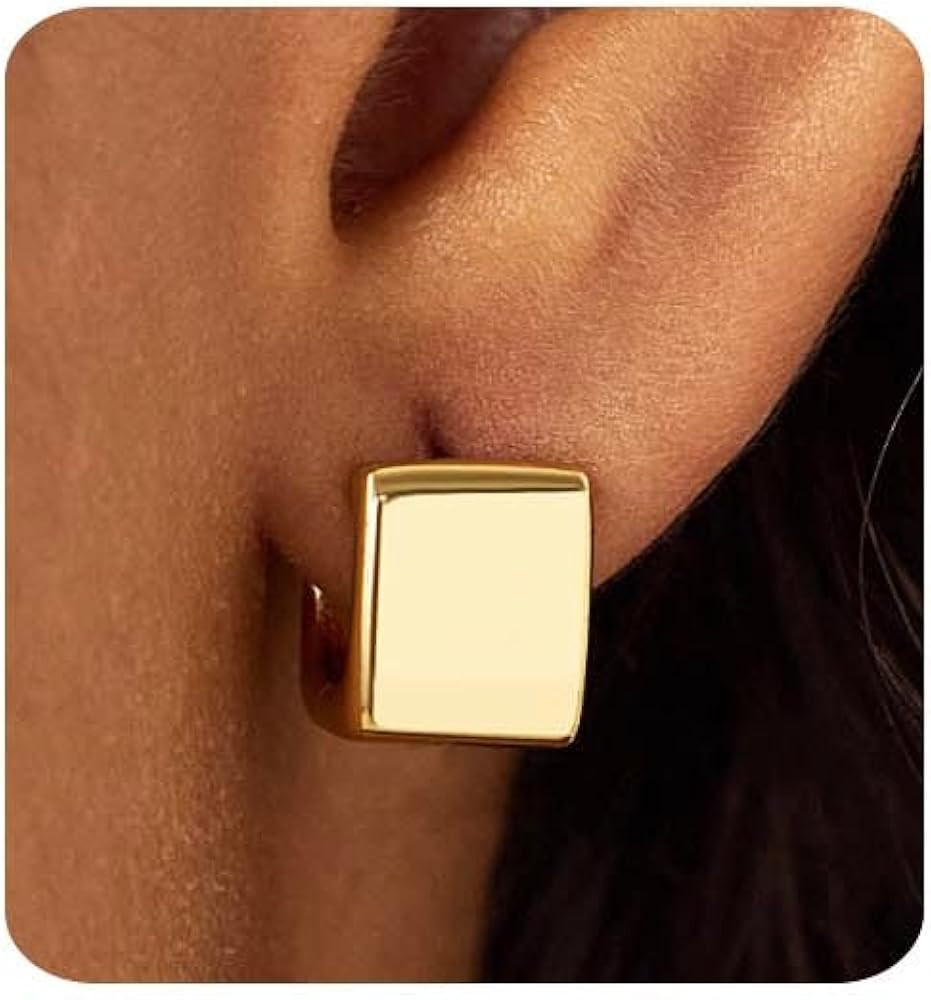 Gold Earrings for Women Trendy 14K Gold Plated Small Chunky Huggie Earrings Dainty Minimalist Sim... | Amazon (US)