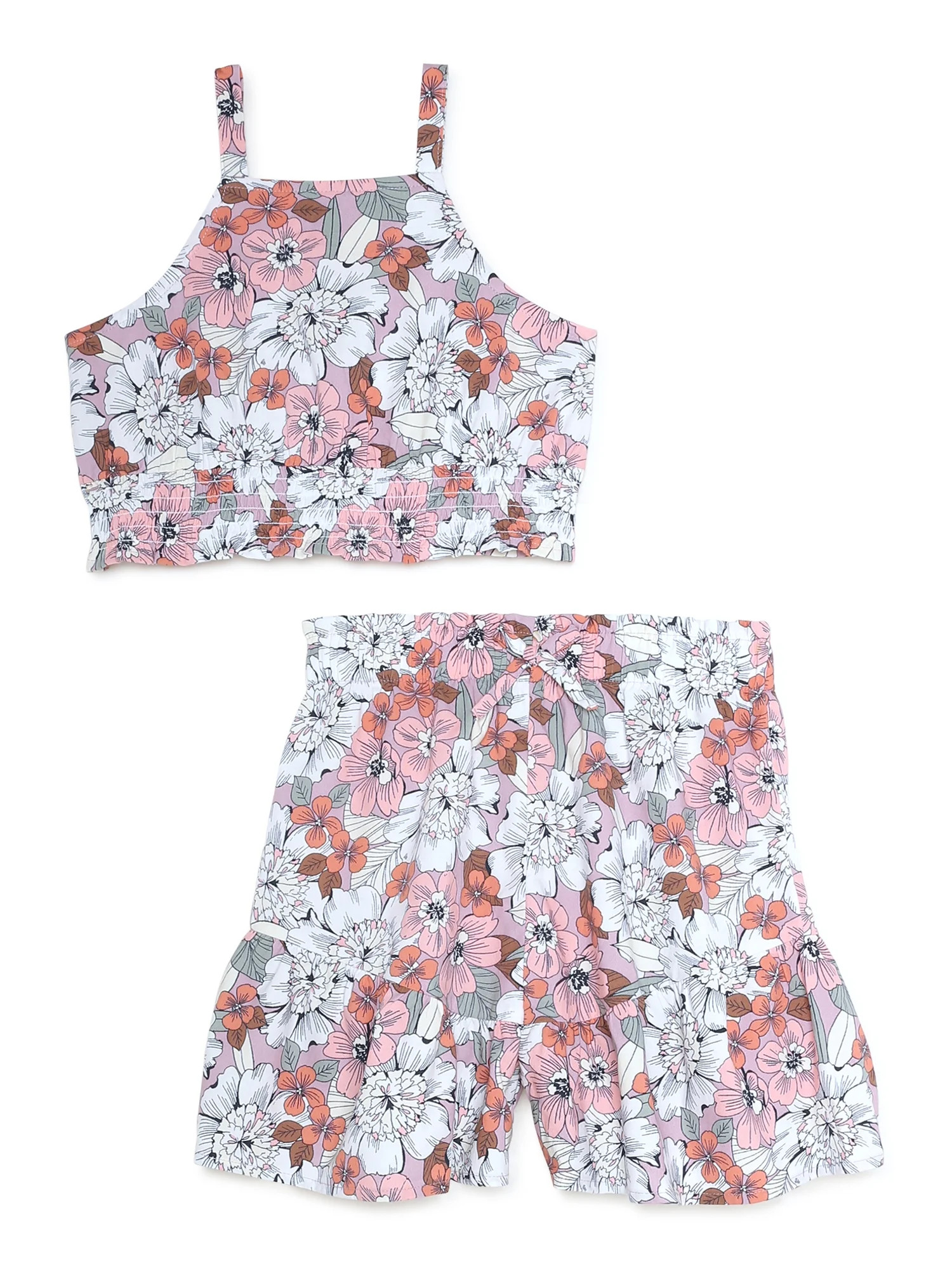 Wonder Nation Girls Floral Tank Top and Flutter Shorts, 2-Piece Casual Outfit Set, Sizes 4-18 & P... | Walmart (US)