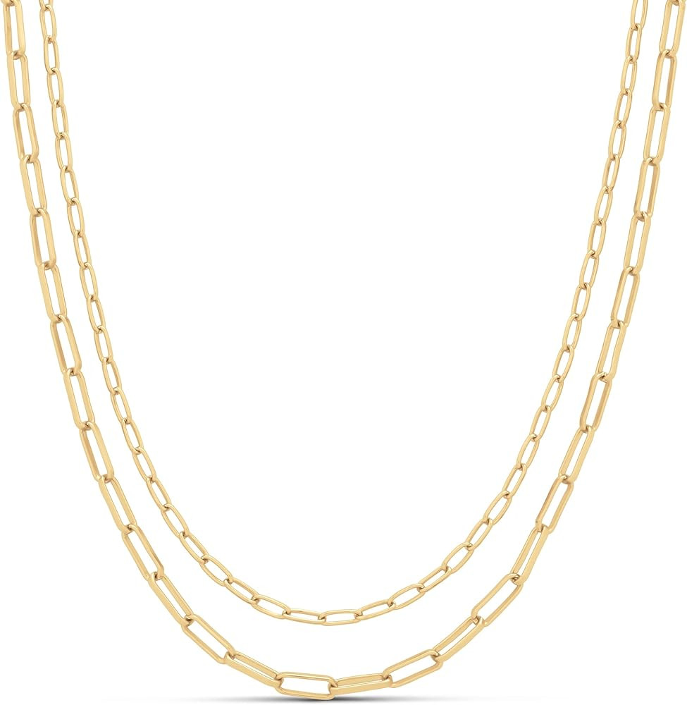 Amazon Essentials 14K Gold Plated Layered 2 Row Chain Necklace | Amazon (US)