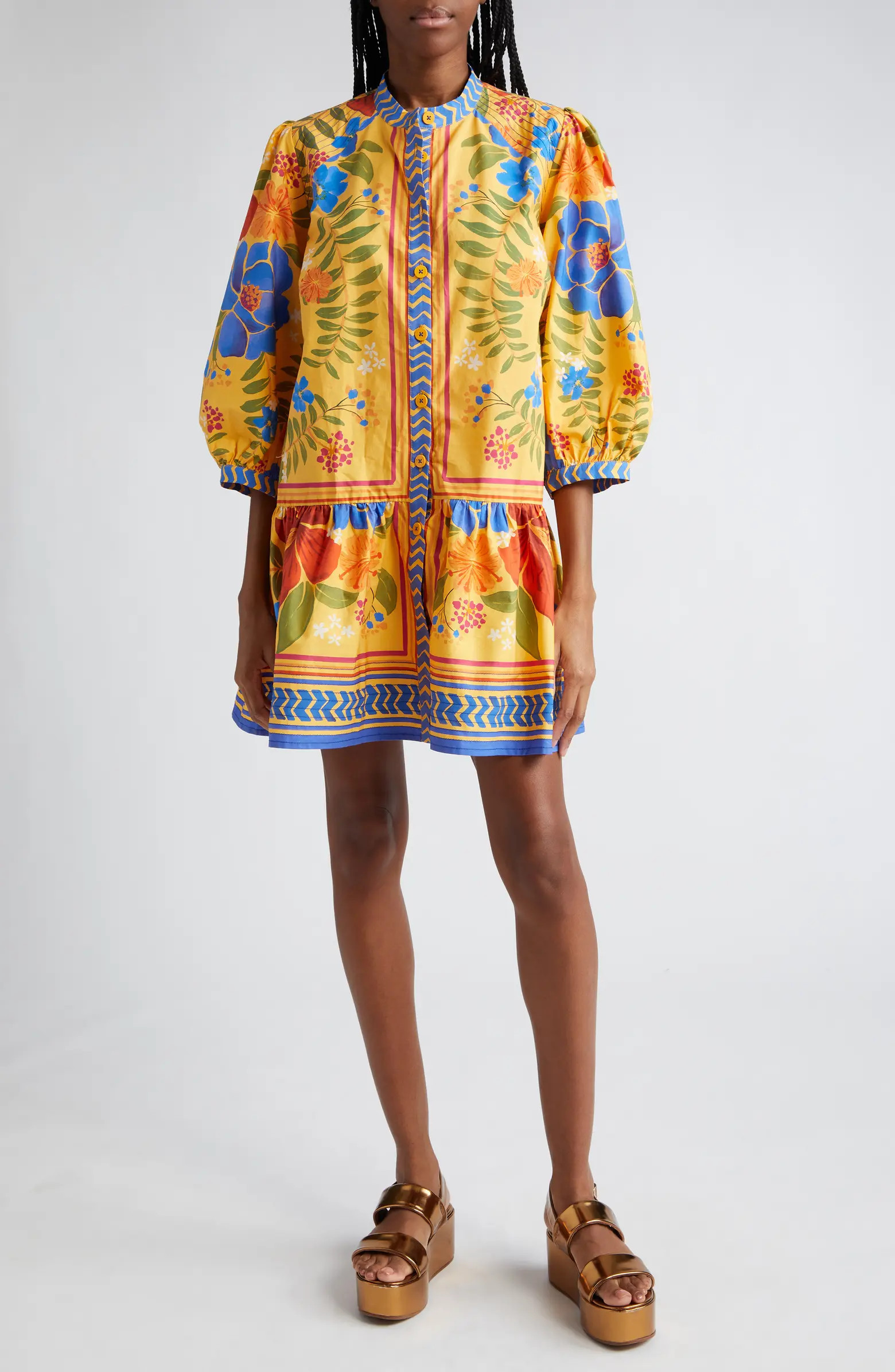 FARM Rio Floral Puff Sleeve Cotton Minidress | Nordstrom | Nordstrom