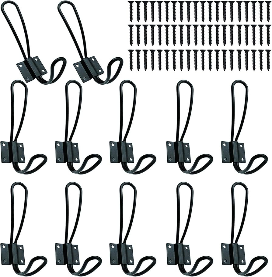 Rustic Entryway Hooks-12 Pack Farmhouse Hooks with Metal Screws Included,Black Decorative Wall Mo... | Amazon (US)
