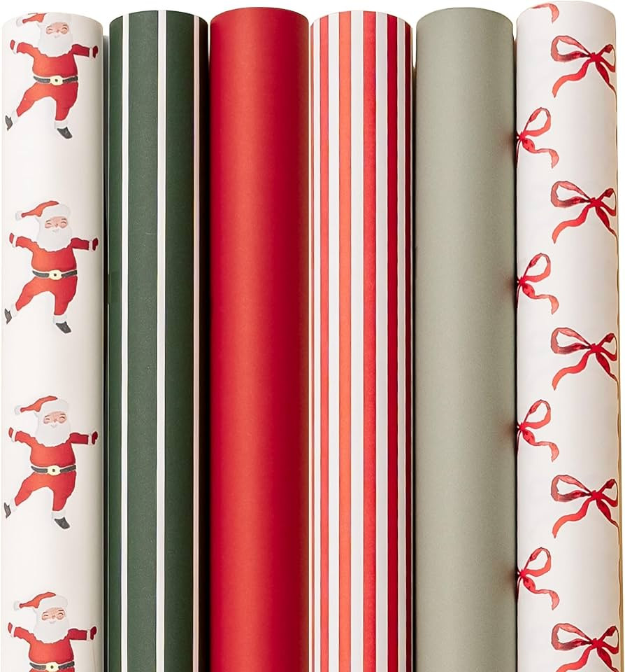 Merry Market 6-pack Premium Matte Christmas Wrapping Paper, Minimal Holiday Gift Wrap, Santa, Gre... | Amazon (US)