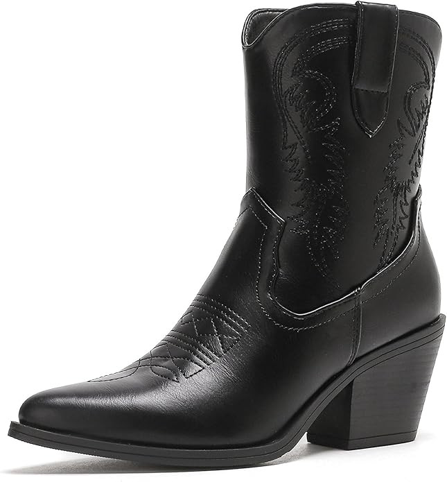 Putu Cowboy Ankle Boots for Women, Western Booties with Pointed Toe & Embroidery, Stylish Short B... | Amazon (US)