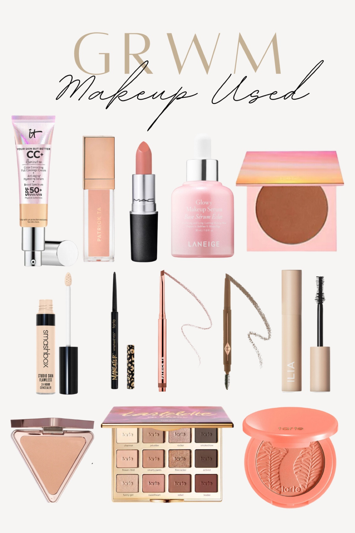 Makeup products I’m using and loving! 
Shades:
Patrick Ta Lip Gloss - Superficial 
Charlotte Tilbury eyebrow pencil - Soft Brown
Patrick Ta lip pencil - She’s Strong 
Mac Lipstick - Honey Love 
Tarte Blush - Captivating 