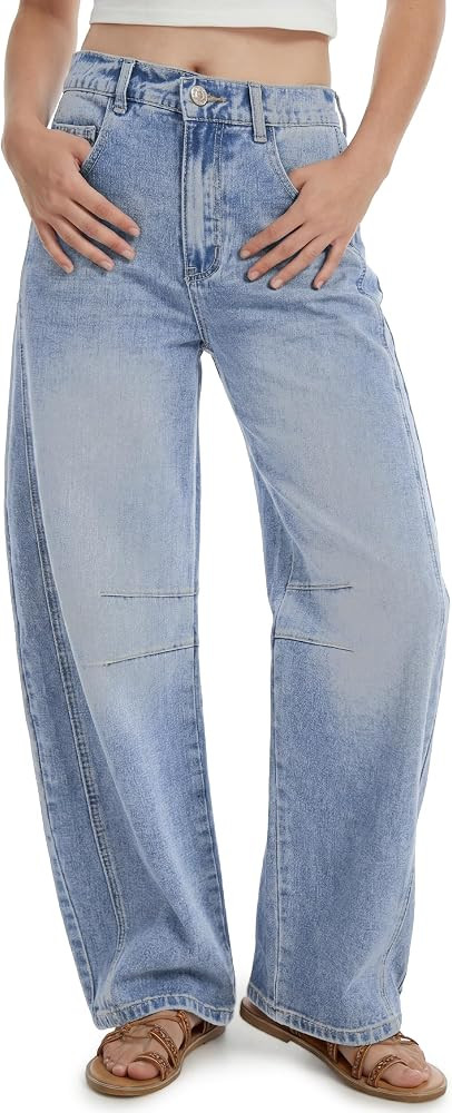 SEVEGO Womens Tall 30/32/34 Barrel Jeans Vintage Wide Leg Mid Rise Baggy Y2k Cropped Relax Fit De... | Amazon (US)