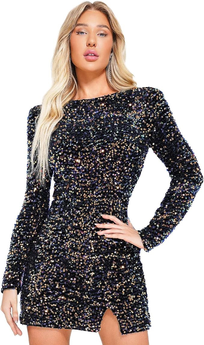 BELLA BARNETT Cocktail Dress Formal Dress Long Sleeve Bodycon Dress Stunning Mini Wrap Dress Eleg... | Amazon (US)