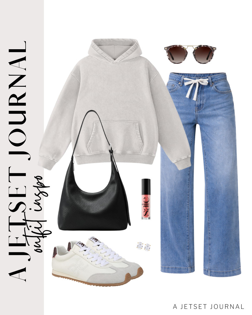 I'm glad I found this gray oversized hoodie and paired it with Sidefeel’s high-waisted stretchy jeans. This outfit would be perfect for travel or commuting. To stay comfortable while walking, you can wear Sam Edelman Isella sneakers. Additionally, these PAVOI stud earrings make for the perfect accessory to complete the look. 

 #LTKSeasonal #LTKSaleAlert #LTKTravel