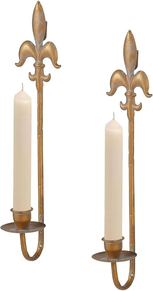 Candle Sconces Wall Decor Set of 2, Fleur De Lis Wrought Iron Candle Holder Wall Decor, Rustic Wa... | Amazon (US)