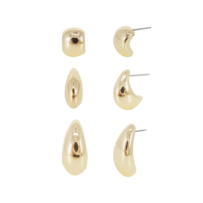 Time and Tru Women's Metal Trio Hoop Earring in Gold Plated | Walmart (US)