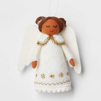 Felt Angel with Metallic Trim Collar Christmas Tree Ornament White/Gold - Wondershop™ | Target