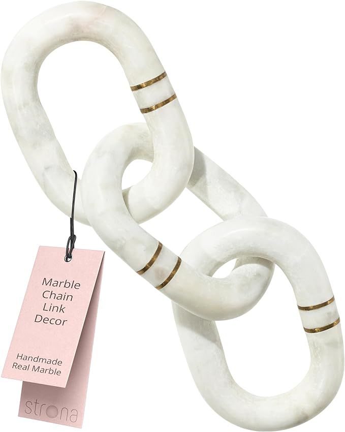 STRONA 13" White Marble Chain Link Decor with Brass Detail - Handcrafted Marble Decor, Chain Deco... | Amazon (US)