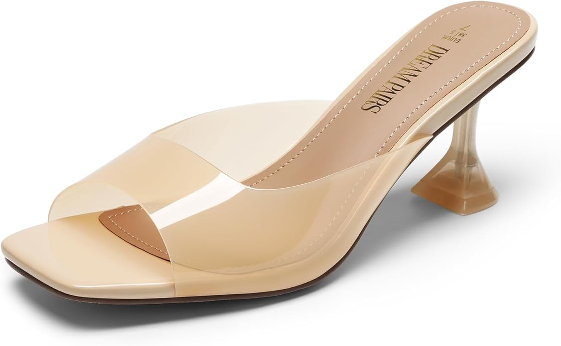 DREAM PAIRS Women's Clear Heeled Sandals Square Toe Transparent Stiletto Mules Slip on Wedding Dr... | Amazon (US)
