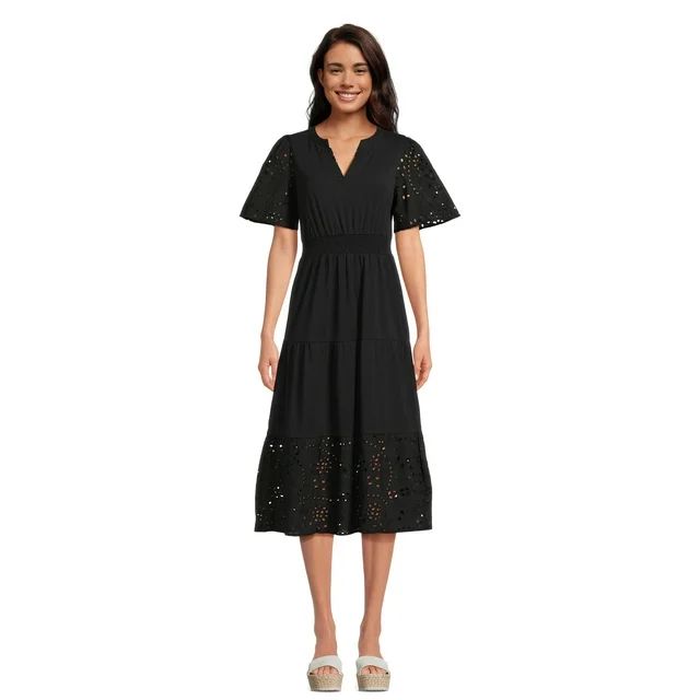 The Pioneer Woman Eyelet Smocked Waist Ruffle Dress with Short Sleeves, Women's, Sizes XS-XXXL - ... | Walmart (US)