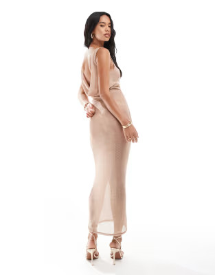 ASOS DESIGN chainmail knit scoop neck maxi dress in rose gold | ASOS | ASOS (Global)