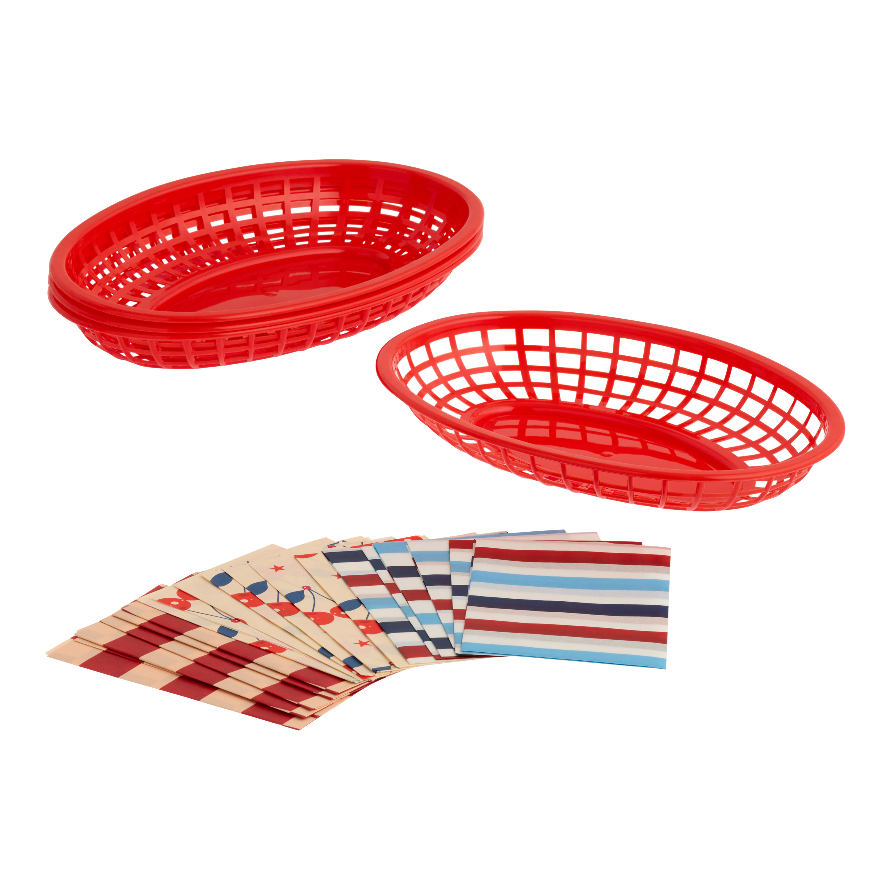 Red Retro Outdoor BBQ Burger Baskets with Liners 4 Pack | World Market