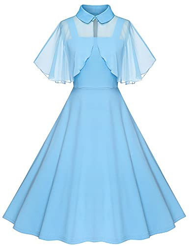 Milreason 1950s Dresses for Women Vintage Goth Swing Cocktail Dress with Pockets and Chiffon Shawl Light Blue Vintage Dress for Women | Amazon (US)