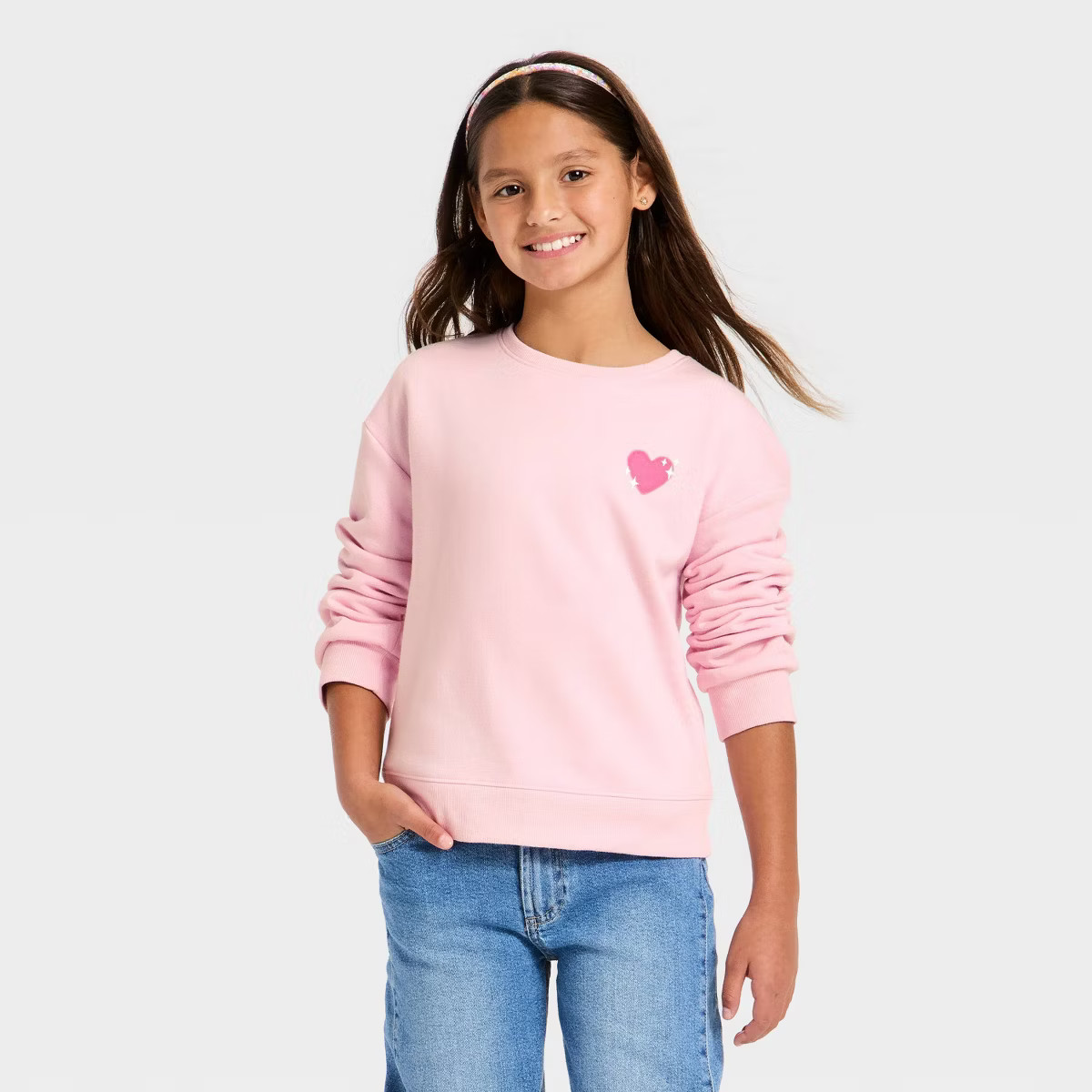 Girls' Valentine's Day 'Heart' Fleece Sweatshirt - Cat & Jack™ Pink | Target