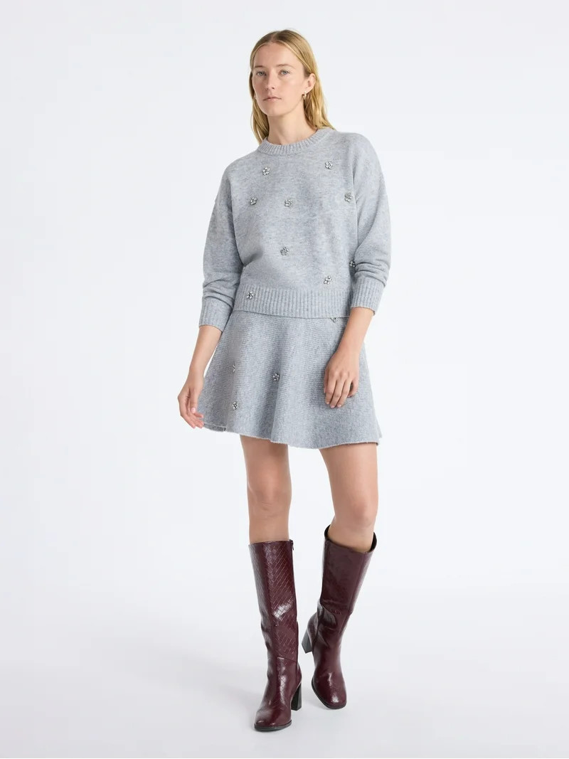 Free Assembly Women's and Women’s Plus Embellished Mini Sweater Skirt, Sizes XS-4X | Walmart (US)