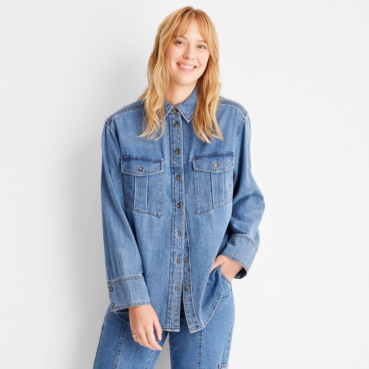 Women's Long Sleeve Denim Button-Down Shirt - Future Collective™ with Reese Blutstein Blue | Target