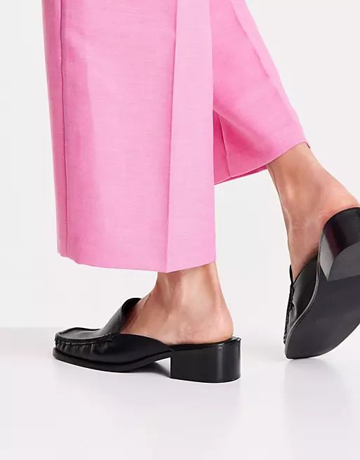 ASOS DESIGN Melisa leather square toe mule loafers in black | ASOS (Global)