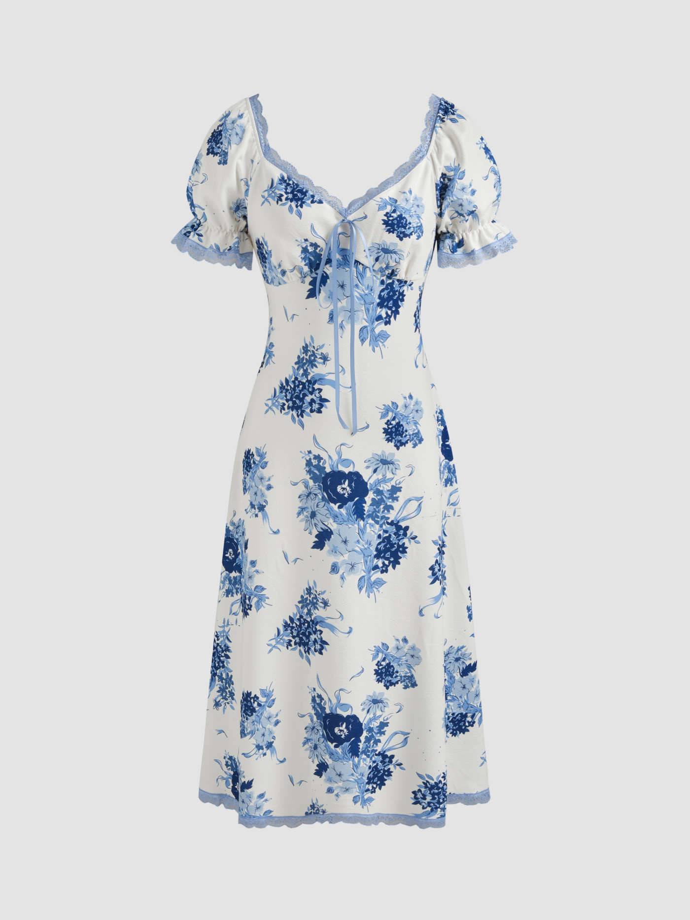 Square Neck Strawberry Graphic Contrasting Lace Trim Midi Dress... | Cider