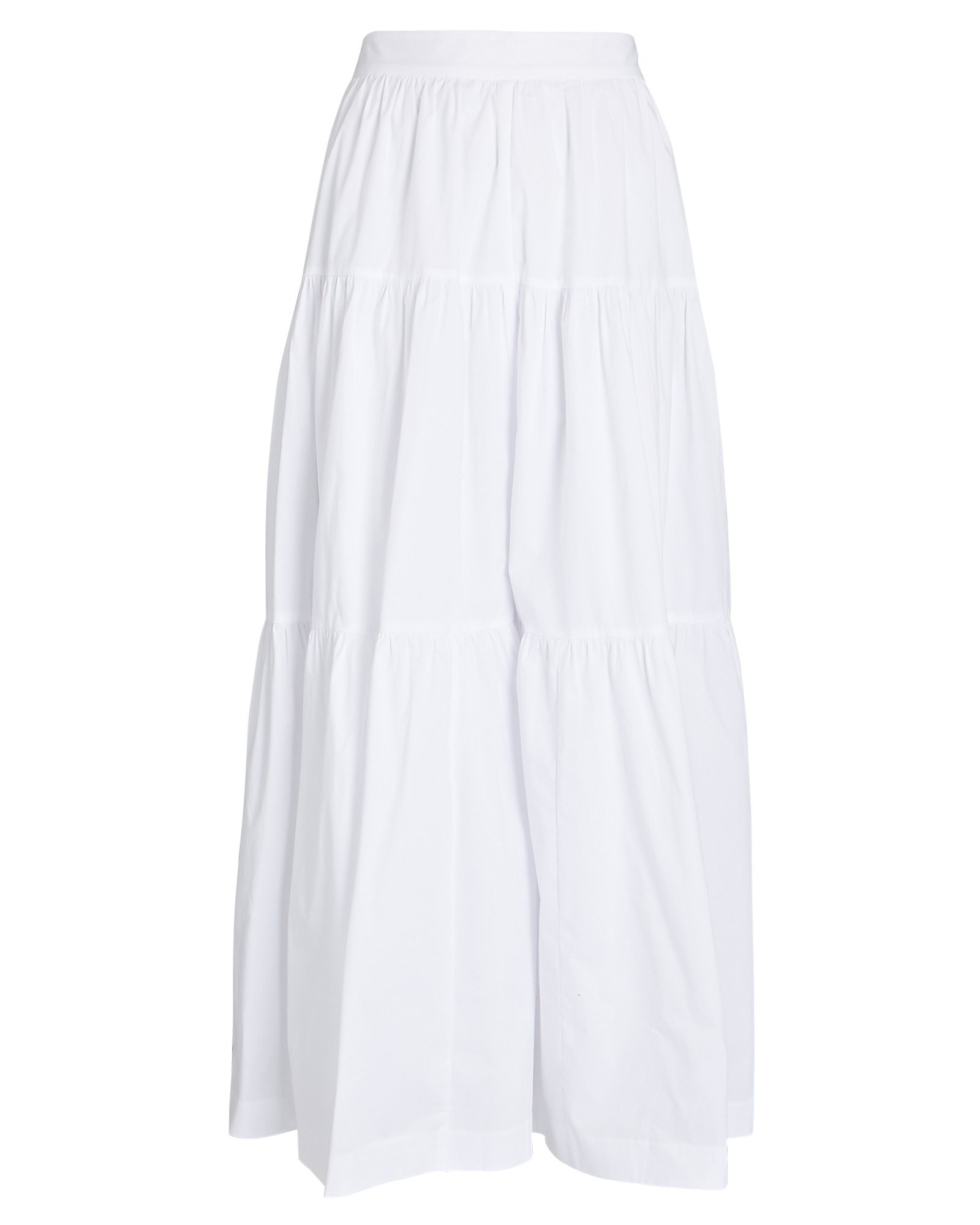STAUD Sea Tiered Poplin Midi Skirt, White 6 | INTERMIX