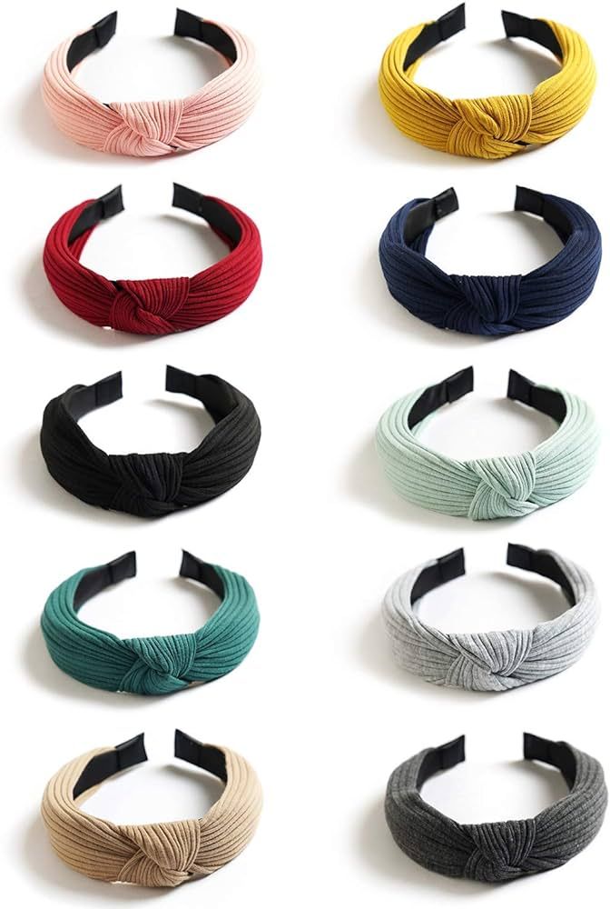 10 Pack Wide Headbands Knot Turban Headband Hair Band Elastic Plain Fashion Hair Accessories for ... | Amazon (US)