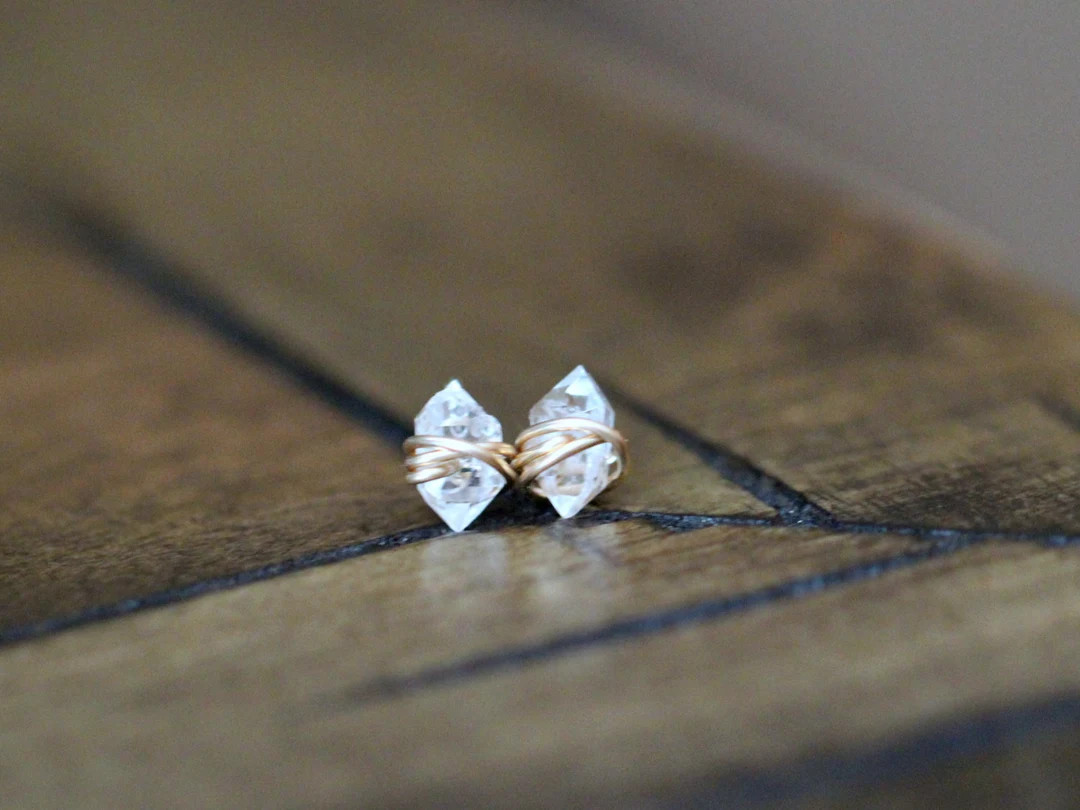Herkimer Diamond Stud Earrings, Minimalist April Birthstone, Bohemian Pointed Studs - Etsy | Etsy (Global)