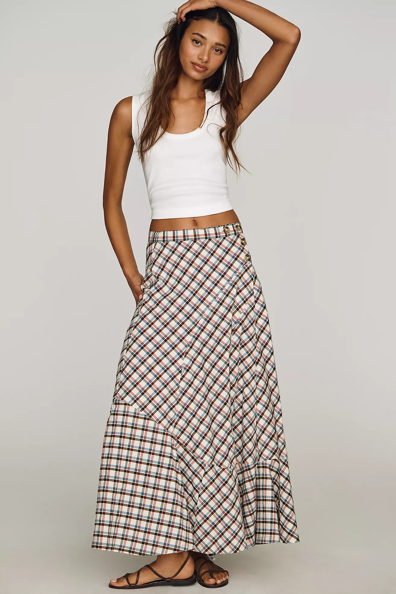 By Anthropologie Seamed Plaid Wrap Maxi Skirt | Anthropologie (US)