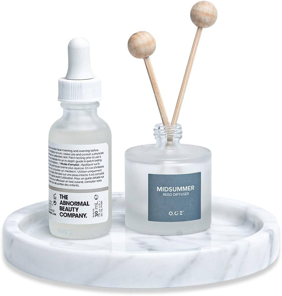 JIMEI Natural Marble Round Vanity Tray Jewelry Ring Dish Holder Fruit Serving Tray for Bathroom, ... | Amazon (CA)