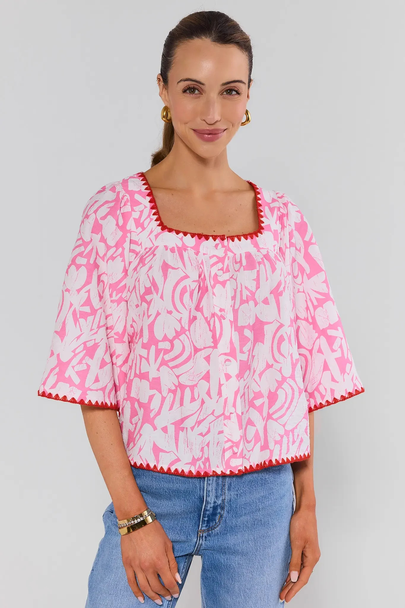Tally Pink Printed Button Up Top | Avara