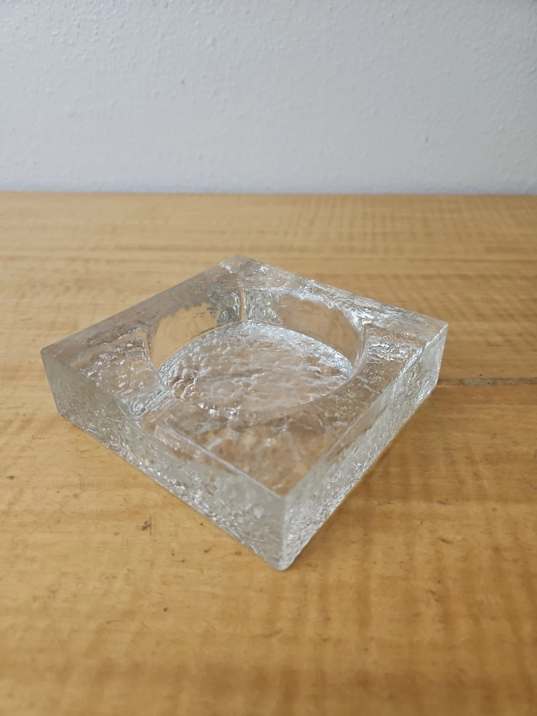 Art Glass Ashtray Ice Block Clear Heavy square with round center  MCM | eBay US