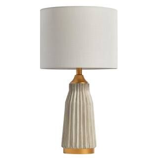 Kawoti 25 in. Creamy White Ribbed Table Lamp with White Shade 21054 - The Home Depot | The Home Depot