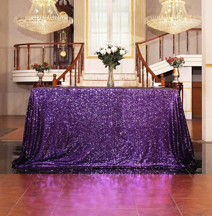 SquarePie Sequin Tablecloth 60 x 120 Inch Purple Sparkly Table Cloth for Halloween Wedding Party | Amazon (US)