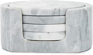Fox Run Natural Polished Marble Stone, 4 Coasters With Holder, White | Amazon (US)