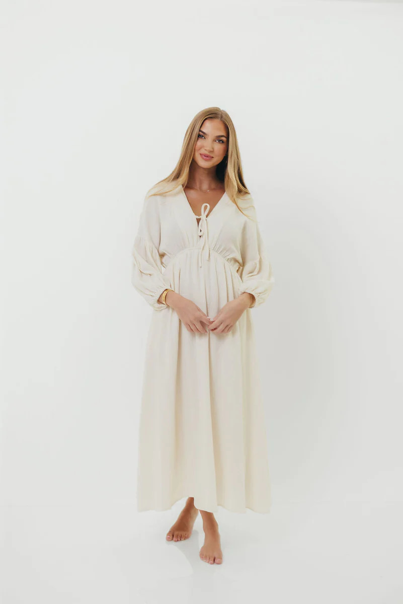 Hunter 100% Cotton Gauze Midi Dress in Soy - Bump Friendly | Worth Collective