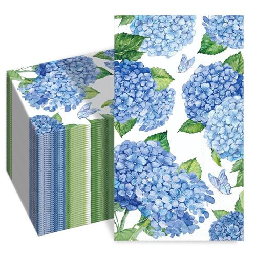 100 PCS Hydrangea Paper Napkins, Blue Hydrangea Floral Paper Napkins 3-Ply Disposable Hand Towels for Home Dinner Party Guest Napkin Summer Wedding Fall Flowers Party Decorations | Amazon (US)