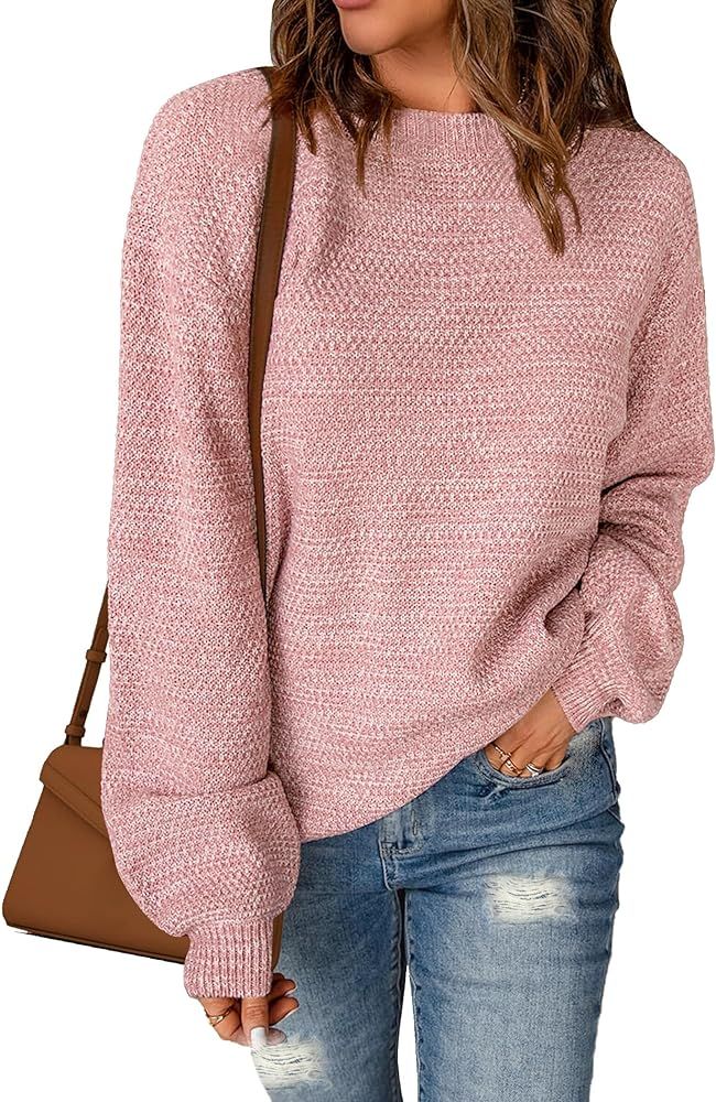 Sucolan Oversized Sweaters for Women Heathered Long Sleeve Crew Neck Pullover Knit Sweater Casual... | Amazon (US)