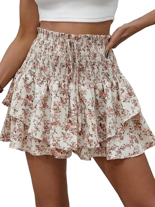 Floral Skorts for Woman Ruffle Mini Skirt with Shorts Underneath Causal Summer Boho Outfits | Amazon (US)