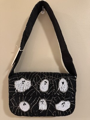 Sol & Mer Halloween Ghost Beaded Shoulder Bag Purse Black White VIRAL NWT | eBay US